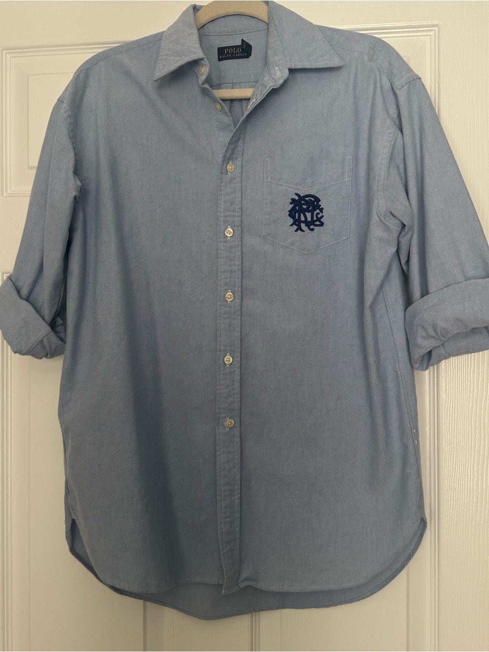 Ralph Lauren Light Blue Button-Down Oxford Shirt with Navy Chest Monogram